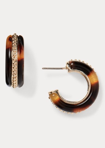 Pendientes Ralph Lauren Mujer Dorados - Tortoiseshell Hoop - UKXEQ1608